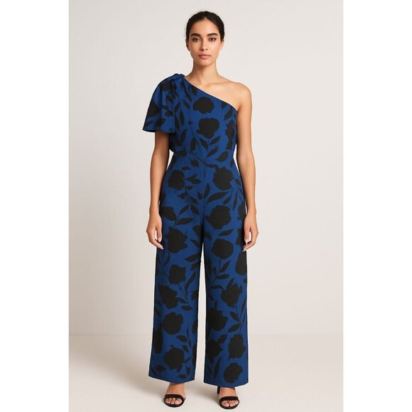 Kate Spade New York x Target Blue Floral One-Shoulder Linen Jumpsuit NWT Size 10 - Picture 1 of 13